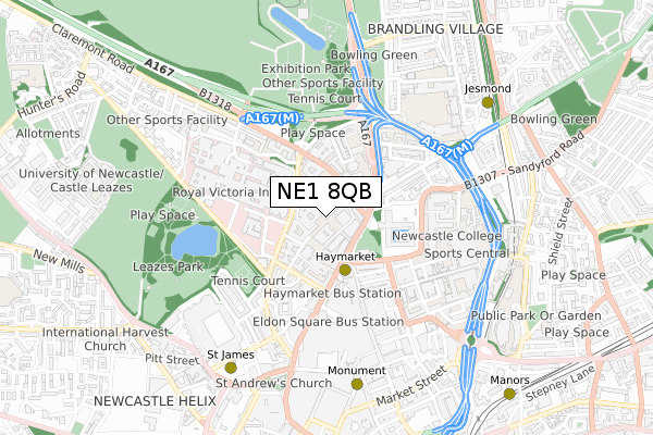 NE1 8QB map - small scale - OS Open Zoomstack (Ordnance Survey)
