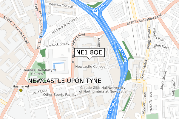 NE1 8QE map - large scale - OS Open Zoomstack (Ordnance Survey)