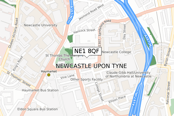 NE1 8QF map - large scale - OS Open Zoomstack (Ordnance Survey)