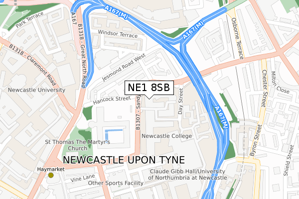 NE1 8SB map - large scale - OS Open Zoomstack (Ordnance Survey)