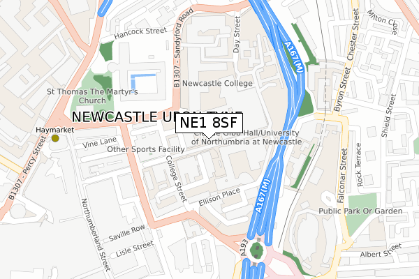 NE1 8SF map - large scale - OS Open Zoomstack (Ordnance Survey)