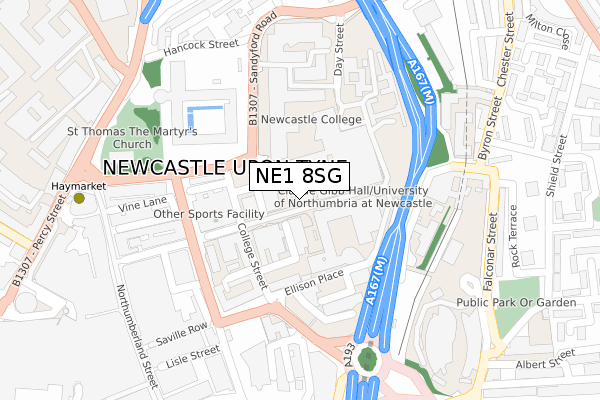 NE1 8SG map - large scale - OS Open Zoomstack (Ordnance Survey)