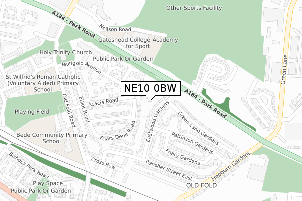 NE10 0BW map - large scale - OS Open Zoomstack (Ordnance Survey)