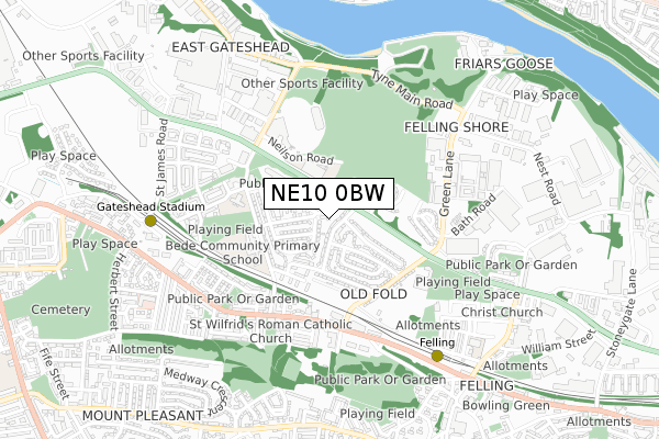NE10 0BW map - small scale - OS Open Zoomstack (Ordnance Survey)