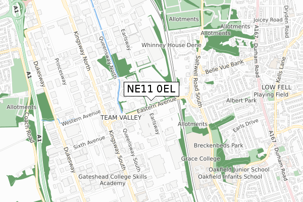 NE11 0EL map - small scale - OS Open Zoomstack (Ordnance Survey)