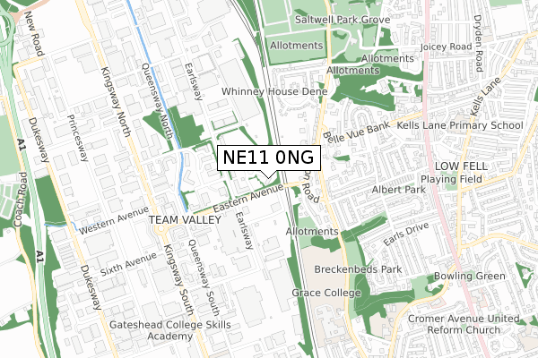 NE11 0NG map - small scale - OS Open Zoomstack (Ordnance Survey)