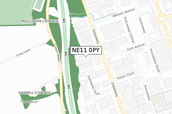 NE11 0PY map - large scale - OS Open Zoomstack (Ordnance Survey)