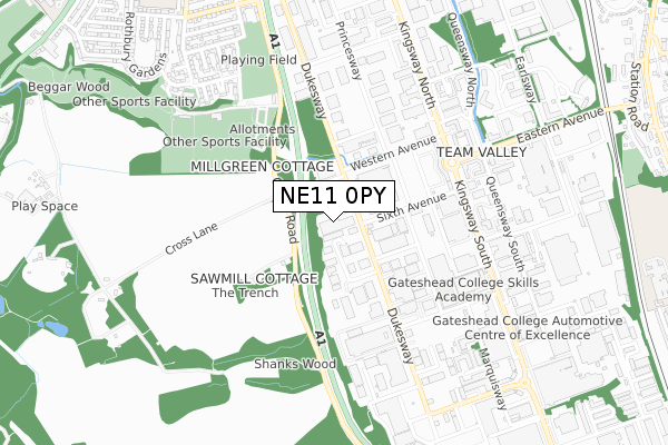 NE11 0PY map - small scale - OS Open Zoomstack (Ordnance Survey)