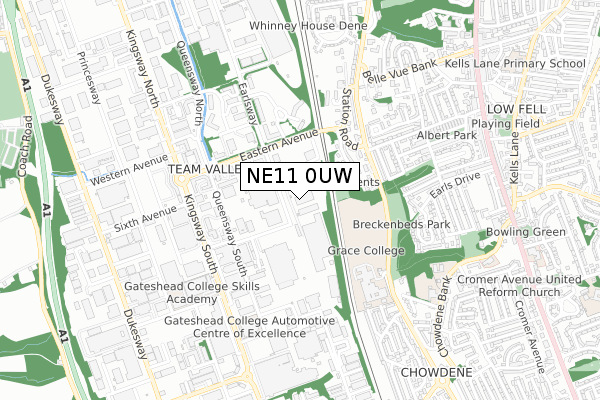 NE11 0UW map - small scale - OS Open Zoomstack (Ordnance Survey)