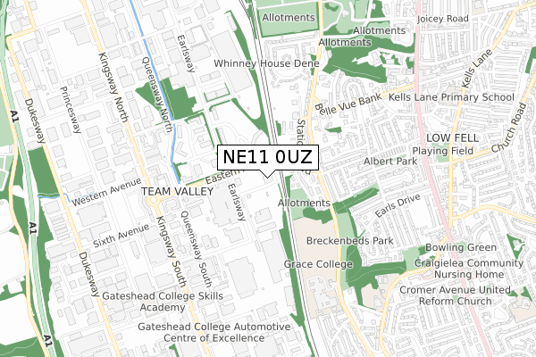 NE11 0UZ map - small scale - OS Open Zoomstack (Ordnance Survey) NE11 0UZ map - small scale - OS Open Zoomstack (Ordnance Survey)