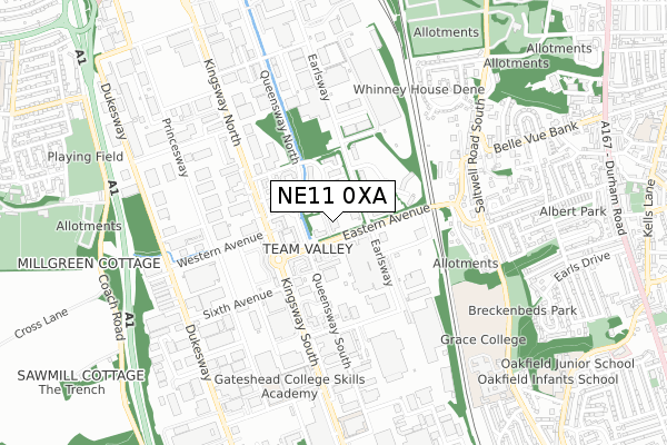 NE11 0XA map - small scale - OS Open Zoomstack (Ordnance Survey)