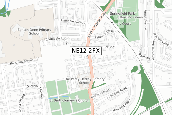 NE12 2FX map - large scale - OS Open Zoomstack (Ordnance Survey)