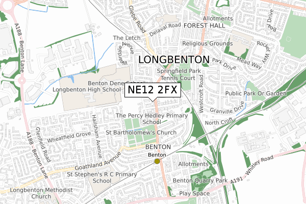 NE12 2FX map - small scale - OS Open Zoomstack (Ordnance Survey)