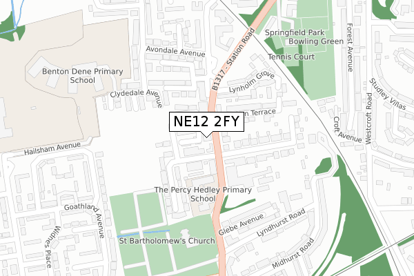 NE12 2FY map - large scale - OS Open Zoomstack (Ordnance Survey)