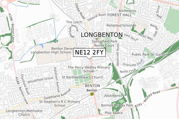 NE12 2FY map - small scale - OS Open Zoomstack (Ordnance Survey)