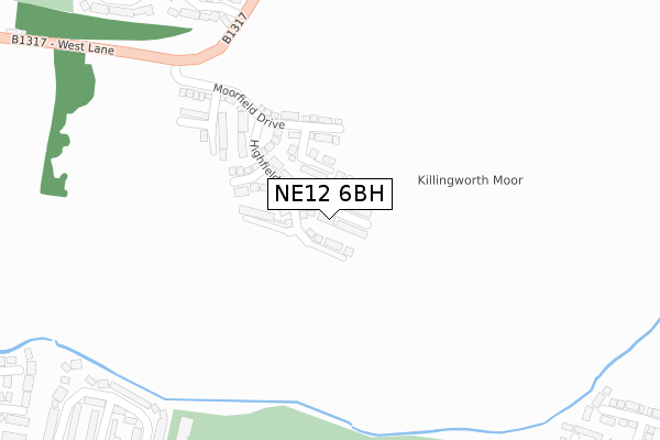 NE12 6BH map - large scale - OS Open Zoomstack (Ordnance Survey)