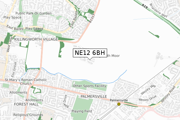 NE12 6BH map - small scale - OS Open Zoomstack (Ordnance Survey)
