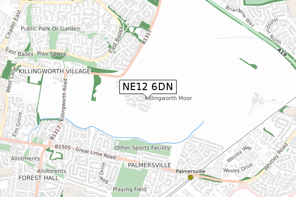 NE12 6DN map - small scale - OS Open Zoomstack (Ordnance Survey)