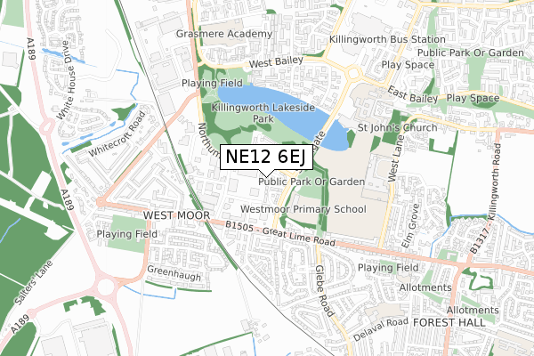 NE12 6EJ map - small scale - OS Open Zoomstack (Ordnance Survey)