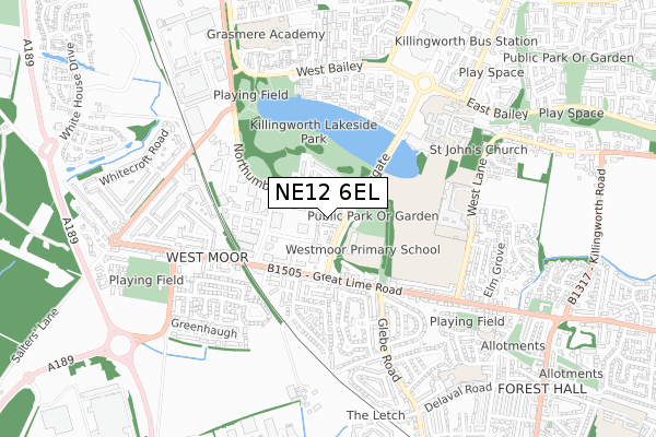 NE12 6EL map - small scale - OS Open Zoomstack (Ordnance Survey)