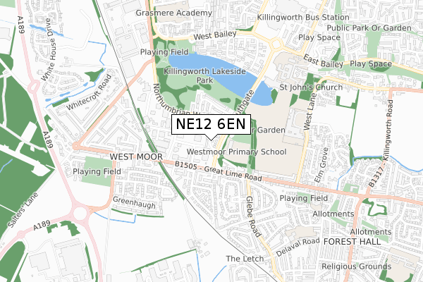 NE12 6EN map - small scale - OS Open Zoomstack (Ordnance Survey)