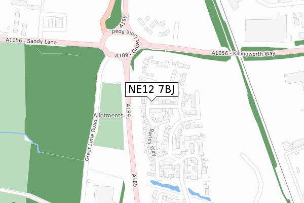 NE12 7BJ map - large scale - OS Open Zoomstack (Ordnance Survey)