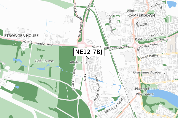 NE12 7BJ map - small scale - OS Open Zoomstack (Ordnance Survey)