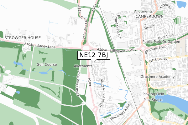 NE12 7BJ map - small scale - OS Open Zoomstack (Ordnance Survey) NE12 7BJ map - small scale - OS Open Zoomstack (Ordnance Survey)