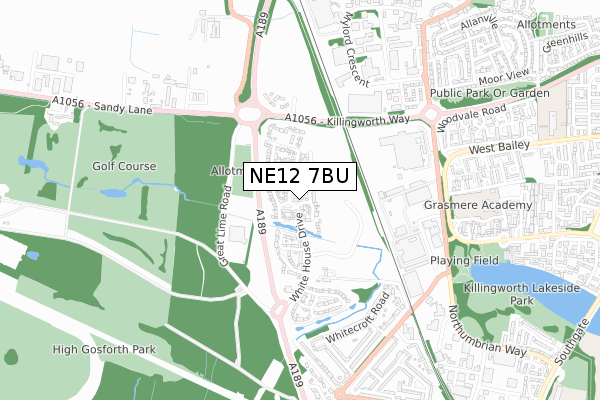 NE12 7BU map - small scale - OS Open Zoomstack (Ordnance Survey)