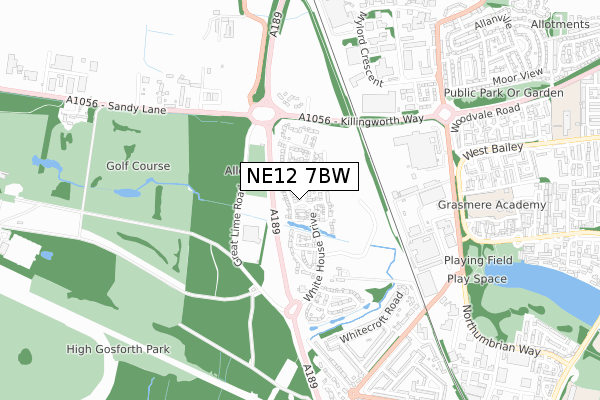 NE12 7BW map - small scale - OS Open Zoomstack (Ordnance Survey)