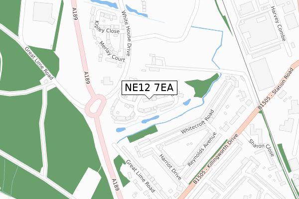 NE12 7EA map - large scale - OS Open Zoomstack (Ordnance Survey)