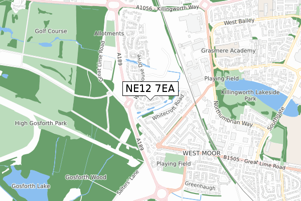 NE12 7EA map - small scale - OS Open Zoomstack (Ordnance Survey)