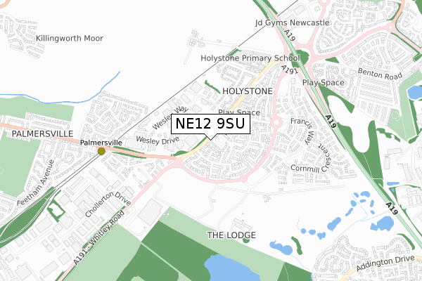 NE12 9SU map - small scale - OS Open Zoomstack (Ordnance Survey)