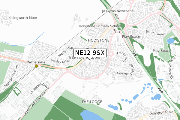 NE12 9SX map - small scale - OS Open Zoomstack (Ordnance Survey)