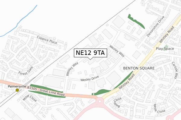NE12 9TA map - large scale - OS Open Zoomstack (Ordnance Survey)