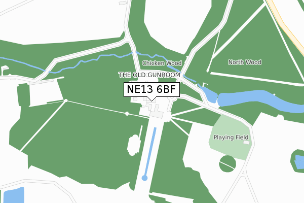 NE13 6BF map - large scale - OS Open Zoomstack (Ordnance Survey)