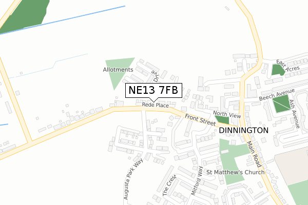 NE13 7FB map - large scale - OS Open Zoomstack (Ordnance Survey)
