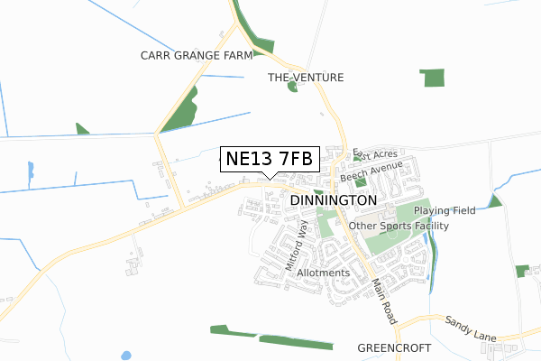 NE13 7FB map - small scale - OS Open Zoomstack (Ordnance Survey)