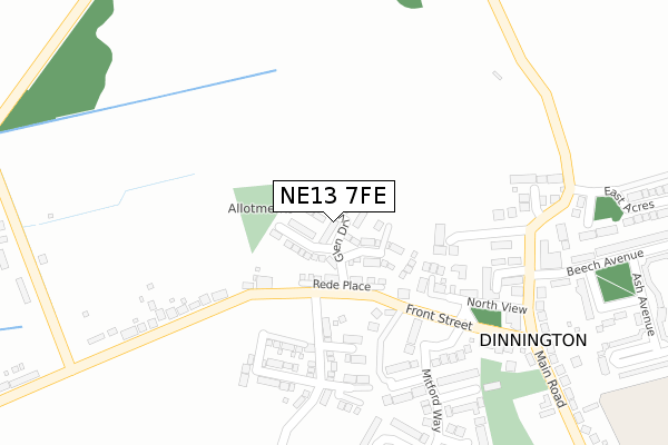 NE13 7FE map - large scale - OS Open Zoomstack (Ordnance Survey)