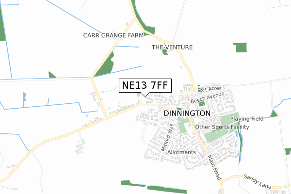 NE13 7FF map - small scale - OS Open Zoomstack (Ordnance Survey)