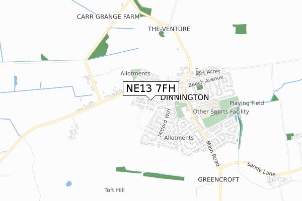 NE13 7FH map - small scale - OS Open Zoomstack (Ordnance Survey)