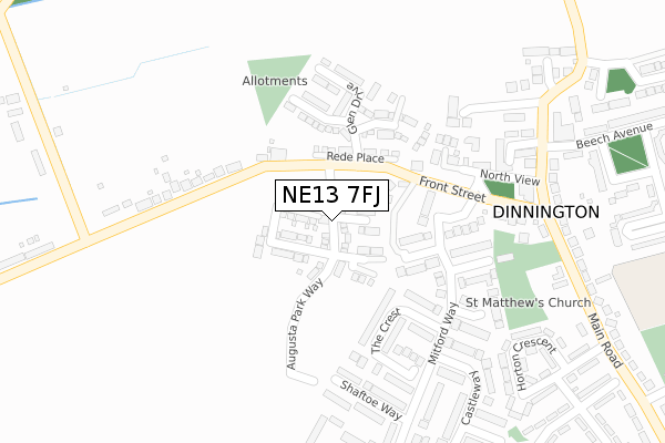 NE13 7FJ map - large scale - OS Open Zoomstack (Ordnance Survey)