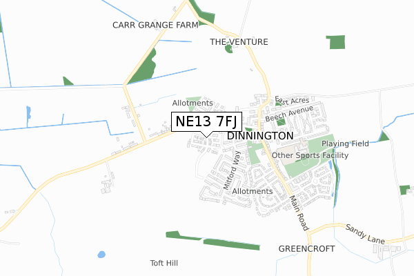 NE13 7FJ map - small scale - OS Open Zoomstack (Ordnance Survey)
