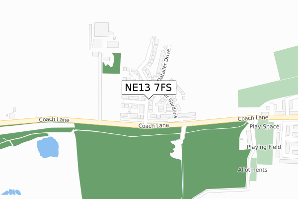 NE13 7FS map - large scale - OS Open Zoomstack (Ordnance Survey)