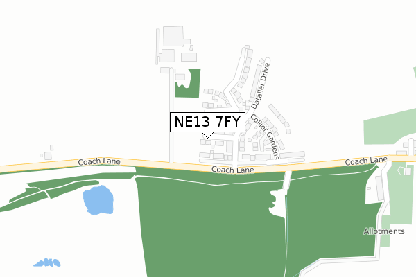 NE13 7FY map - large scale - OS Open Zoomstack (Ordnance Survey)