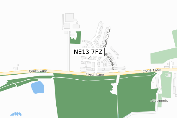 NE13 7FZ map - large scale - OS Open Zoomstack (Ordnance Survey)