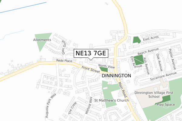 NE13 7GE map - large scale - OS Open Zoomstack (Ordnance Survey)