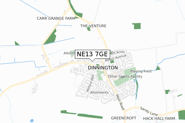 NE13 7GE map - small scale - OS Open Zoomstack (Ordnance Survey)
