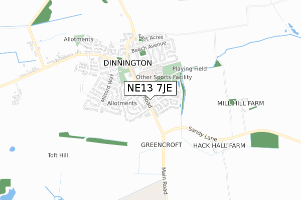 NE13 7JE map - small scale - OS Open Zoomstack (Ordnance Survey)