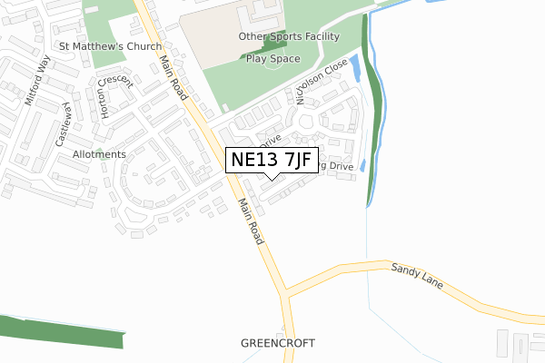 NE13 7JF map - large scale - OS Open Zoomstack (Ordnance Survey)